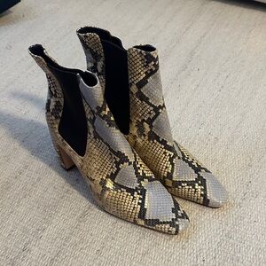 Tory Burch Black and Tan Snakeskin Ankle Booties
